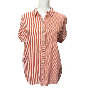 Jane + Delancey Orange White Stripe Button Up Top Preppy Coastal Summer Vibes M